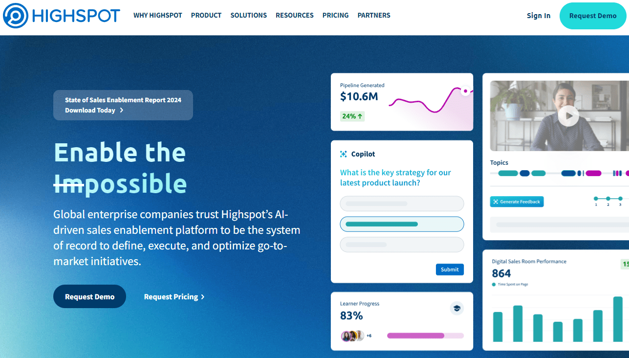 Highspot’s homepage has a slogan: ‘Enable the impossible’.