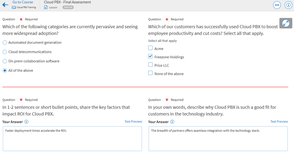 Highspot’s final assessments can be built with several types of questions.